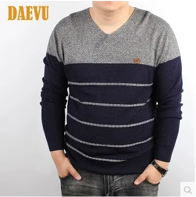 大依无忧新款拼接韩版特大号大码男装毛衣加肥加大V领男士线衣商品大图