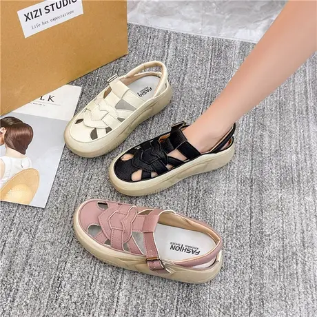 包头罗马凉鞋女2024新款夏季镂空透气厚底防滑软底休闲运动小白鞋商品大图