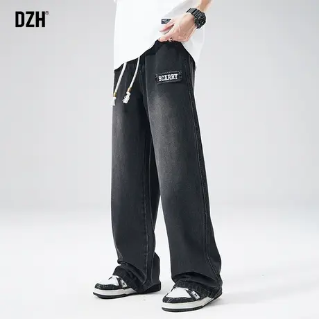 男士黑色直筒牛仔裤男春季潮牌宽松2024新款阔腿裤子美式高街长裤商品大图