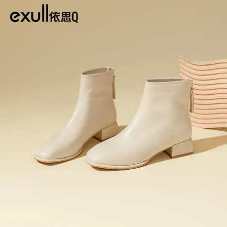 依思q白色短靴女2023新款秋冬靴子高级感女鞋法式气质名媛小短靴图片