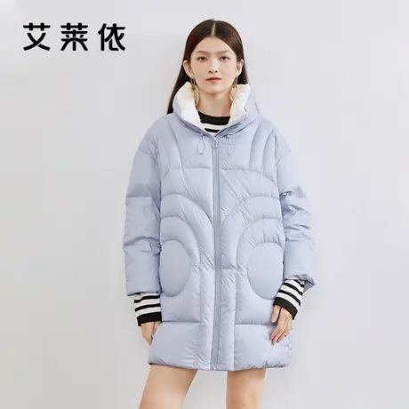 艾莱依中长款外套女冬季新款2021保暖时尚立领羽绒服鸭绒高端大牌图片