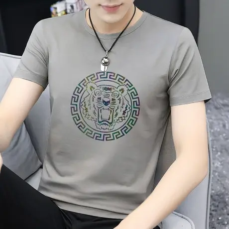 莫代尔冰丝t恤男短袖2023新款潮牌虎头印花半袖夏季速干凉感体恤商品大图