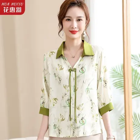 中年妈妈夏装七分袖洋气2023新款中老年女中袖雪纺衫T恤小衫上衣商品大图