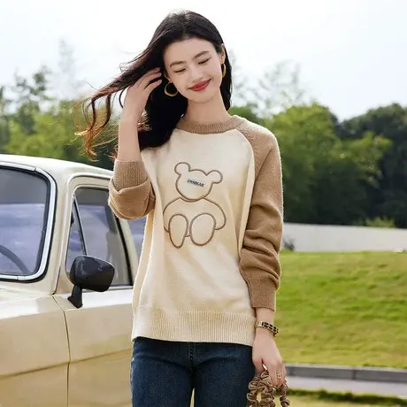 时尚气质减龄套头毛衣2022年冬季新款淑女温柔圆领宽松显瘦上衣商品大图