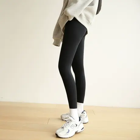 嘉茱莉2022秋冬新款鲨鱼皮打底裤女外穿黑色紧身裤子高腰瑜伽裤女图片