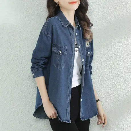 韩潮袭人印花宽松休闲牛仔长袖衬衫女2023秋新款设计感衬衣上衣薄图片