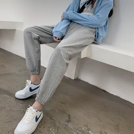 灰色运动裤女裤子2023年新款春秋冬季宽松潮ins束脚休闲薄款卫裤图片