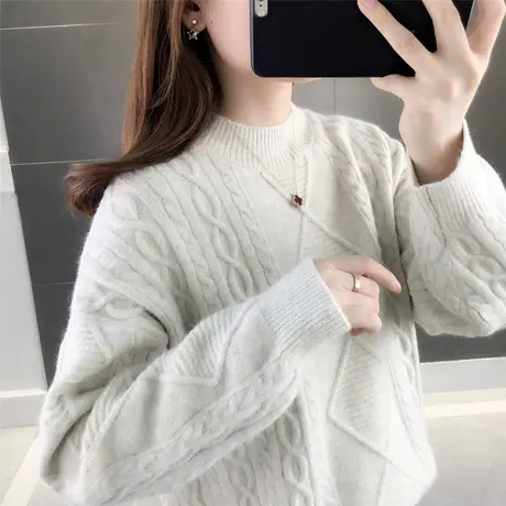 慵懒风宽松外穿女秋冬2023新款复古港味麻花毛衣韩版短款针织上衣图片