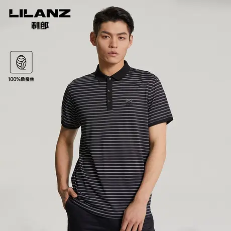 【纯桑蚕丝】利郎短袖polo衫男商务条纹夏中年爸爸装T恤图片