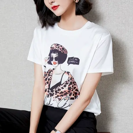 时尚印花短袖真丝t恤女装2023新款潮牌夏季桑蚕丝上衣设计感小众商品大图