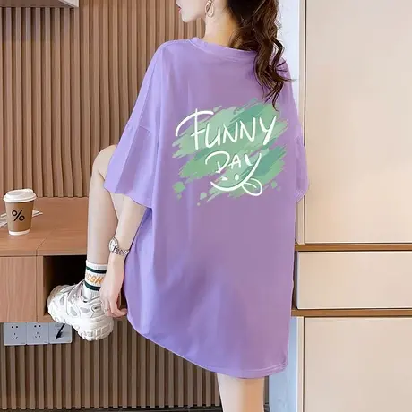 2023夏季新款大码女装纯棉短袖t恤女时尚多巴胺穿搭宽松体恤上衣商品大图