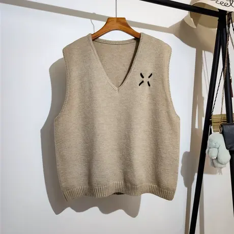 慵懒风针织马甲女宽松套头秋冬新款韩版v领简约百搭毛衣背心叠穿商品大图