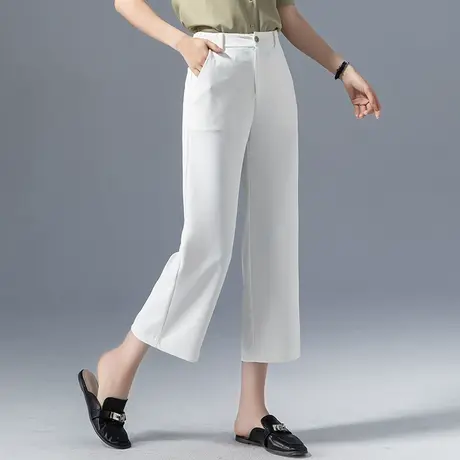 白色窄版直筒裤女2023新款小个子七分裤夏季薄款休闲裤八分阔腿裤商品大图