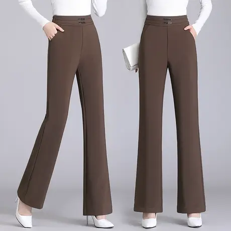 咖色喇叭裤裤女早秋款时尚高腰拖地休闲微喇裤新款气质垂感马蹄裤图片