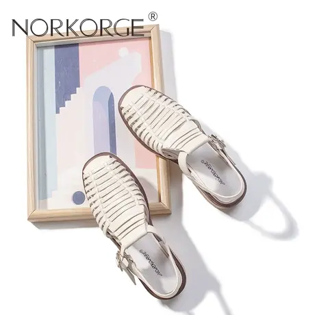 2023新款夏复古仙女风配裙子白色温柔罗马凉鞋女真皮方头粗跟鞋商品大图