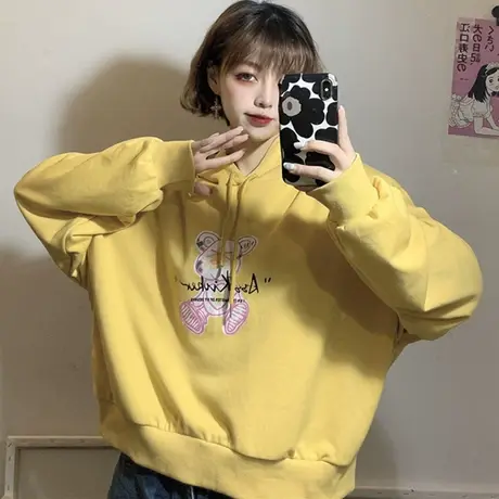 短款卫衣女秋冬宽松韩版chic港味上衣bf慵懒风加绒加厚外套潮ins商品大图