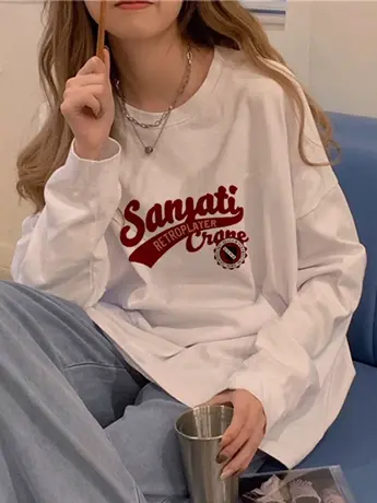 白色仿棉内搭打底衫女2023初秋新款欧货女装冬季加绒长袖t恤上衣商品大图