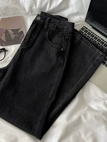 清仓捡漏复古显瘦牛仔裤女高腰百搭宽松阔腿侧边个性小众长裤潮商品大图