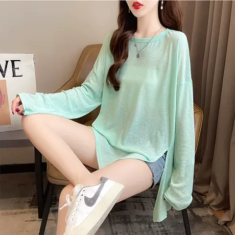 防晒衣长袖t恤女夏季韩版宽松薄款空调衫罩衫不规则开叉上衣服潮图片