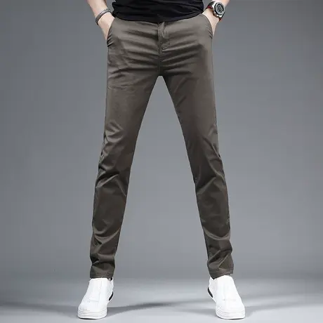 2023夏季新款男士休闲裤军灰色修身小脚弹力超薄款休闲牛仔裤男商品大图