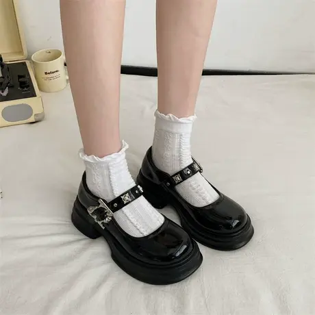 玛丽珍鞋女夏季2023年新款粗跟防滑浅口单鞋复古英伦风学院小皮鞋商品大图