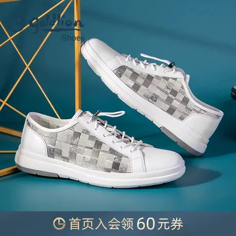 金利来男鞋 春秋季新款免系带时尚撞色休闲鞋户外轻底真皮加州鞋商品大图
