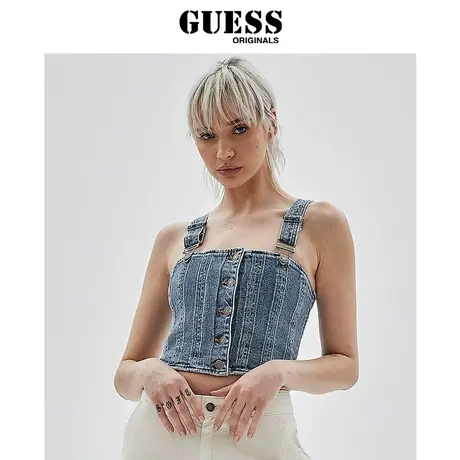GUESS ORIGINALS 女士复古单排扣牛仔吊带背心-W3YG25D4ON0商品大图