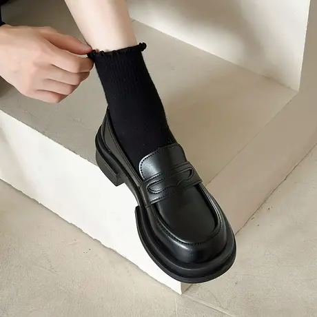 日系小皮鞋女2024春季新款英伦风黑色厚底乐福鞋复古jk制服单鞋子商品大图