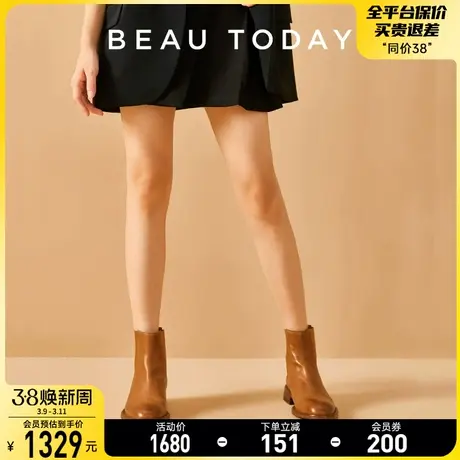 BeauToday皮鞋女英伦风马丁靴女2024新款靴子棕色切尔西靴女短靴商品大图