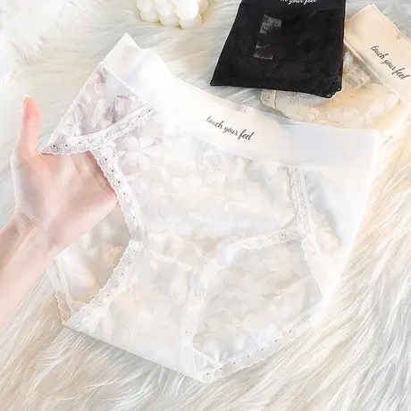 白色内裤女棉质底裆透视蕾丝轻盈裸感提臀不卡裆性感中腰三角裤头商品大图