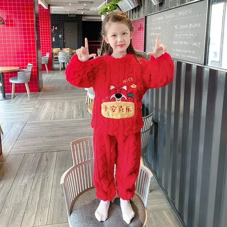 女童套装秋冬季2022新款大红色加绒加厚套装本命年洋气小宝宝儿童图片