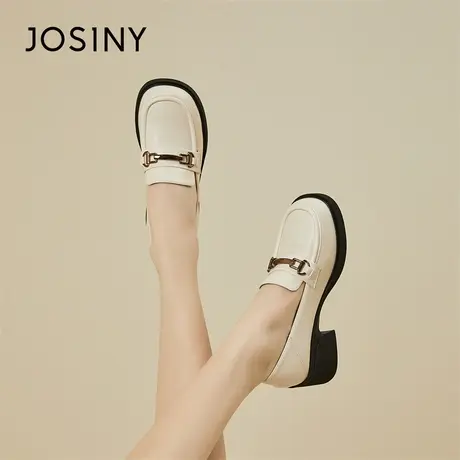 Josiny/卓诗尼白色乐福鞋女2024新款春季女士松糕鞋子厚底小皮鞋商品大图