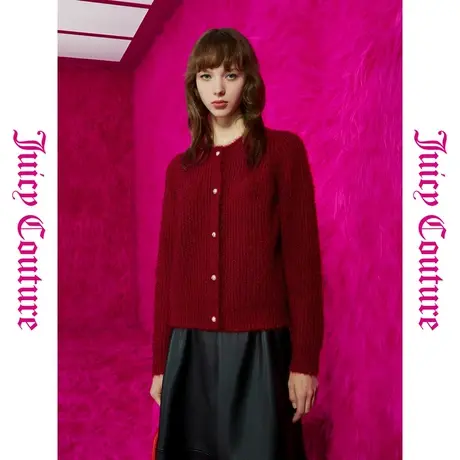 Juicy Couture橘滋秋2023年新款红红火火logo珍珠扣女式毛衣外套图片