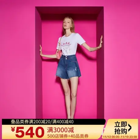 Juicy Couture橘滋23新款小糖豆破洞水洗女牛仔短裤商品大图