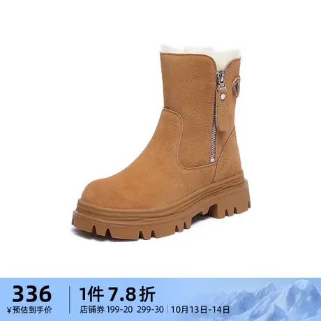 骆驼女鞋2023冬季新款雪地靴厚底皮毛一体加绒加厚棉鞋保暖中筒靴商品大图