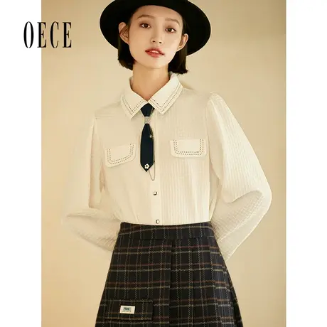 Oece设计感衬衫春秋季新款女学院复古长袖衬衣上衣春图片