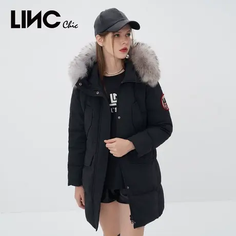 LINC金羽杰羽绒服女2023秋冬新款经典轻奢皮毛收腰保暖羽绒服女款商品大图