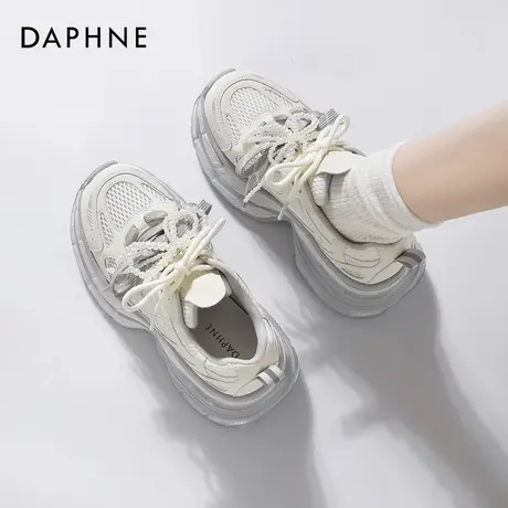 达芙妮白色老爹鞋女款夏季厚底2025新款网面透气薄款增高运动鞋子商品大图