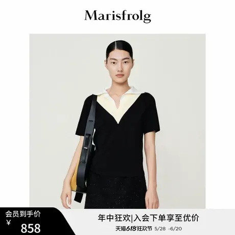 【商场同款】Marisfrolg玛丝菲尔夏季新款Polo领黑色法式针织衬衫图片