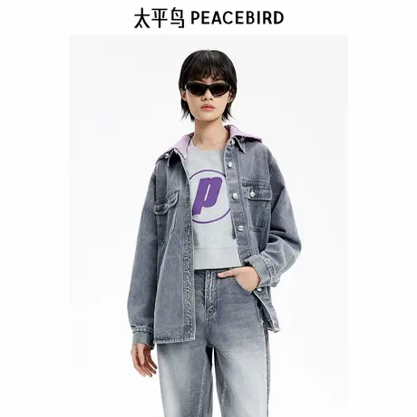 【商场同款】太平鸟女装秋季新款牛仔洗水衬衫夹克A3BBE3303图片