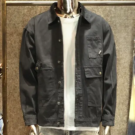 春秋季ins潮流牛仔外套男黑色宽松潮外穿春秋长袖大码牛仔衣夹克商品大图