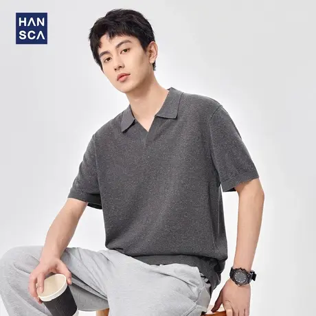 hansca亚麻莱赛尔针织短袖男2025夏季透气轻薄凉感宽松复古POLO衫商品大图
