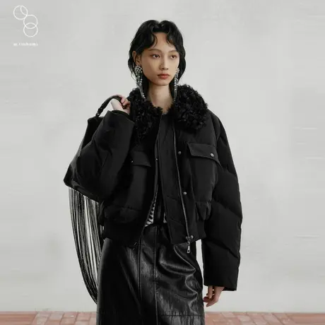 子苞米冬季新款毛领翻领时尚感短款女式羽绒服商品大图