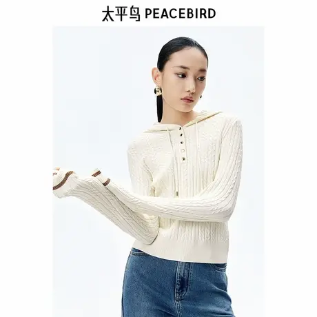 太平鸟女针织衫时尚百搭宽松休闲连帽套头衫A1EEE1426图片