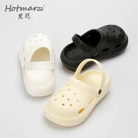 hotmarzz/黑玛洞洞鞋女款外穿夏厚底两穿包头拖鞋踩屎感网红凉拖图片