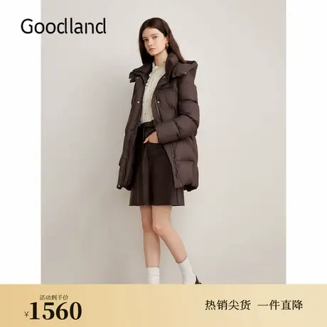 【美拉德】Goodland美地2024冬季新款连帽保暖白鸭绒羽绒服商品大图
