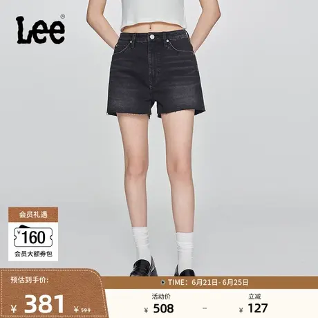Lee25春夏新品经典五袋款设计毛边黑灰色女牛仔短裤潮流A08079图片