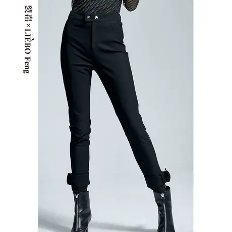 裂帛LIEBOFeng设计师品牌2023年黑色通勤修身弹力九分裤牛仔裤女商品大图