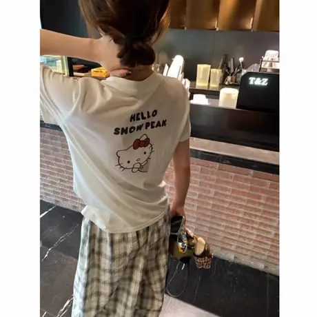 Kitty猫后背印花短袖t恤女正肩夏季显瘦设计感短款圆领白色上衣潮商品大图