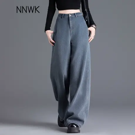 怀旧蓝阔腿牛仔裤女2025新款春秋季高级感穿搭裤子高腰直筒拖地裤商品大图